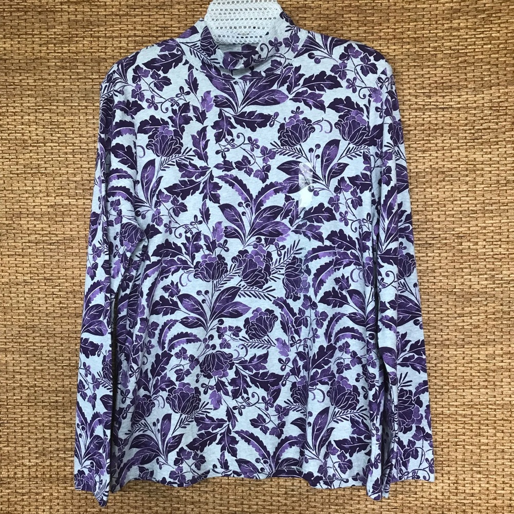 Karen Scott Long Sleeve Shirt Purple and Grey XL